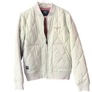 Kimes Ranch Unisex Sage Green Quilted Bomber Jacket Large Western Longhorn Logo